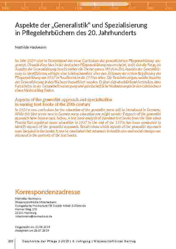 Aspekte der „Generalistik“ und Spezialisierung in Pflegelehrbüchern des 20. Jahrhunderts