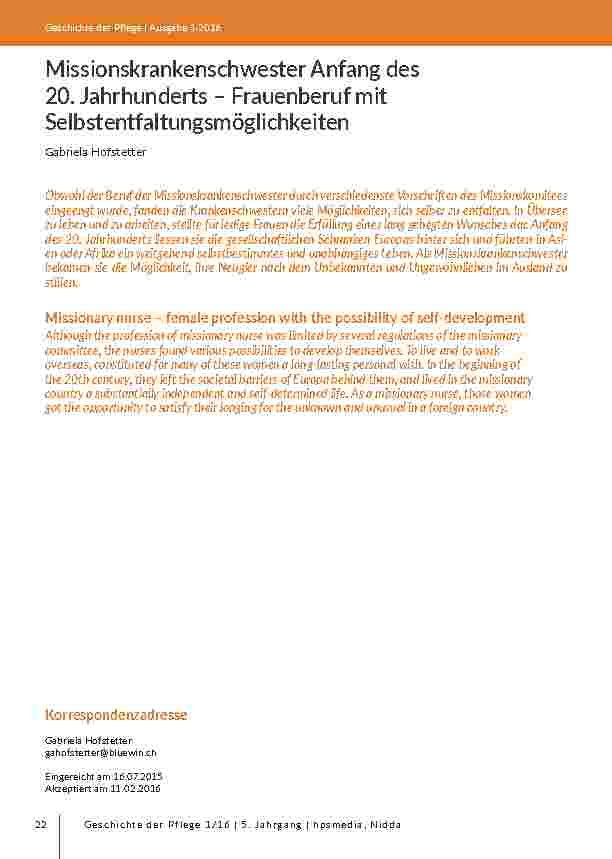 Missionskrankenschwester Anfang des 20. Jahrhunderts – Frauenberuf mit Selbstentfaltungsmöglichkeiten