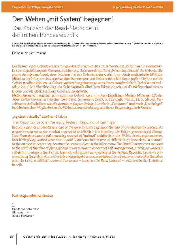 Den Wehen „mit System“ begegnen. Das Konzept der Read-Methode in der frühen Bundesrepublik