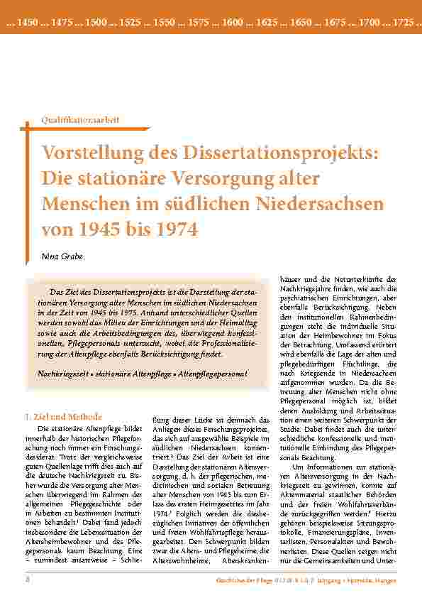 Vorstellung des Dissertationsprojekts: Die stationäre Versorgung alter Menschen im südlichen Niedersachsen von 1945 bis 1974