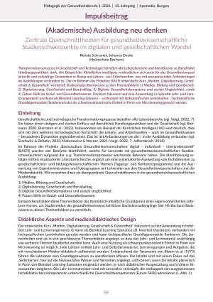 (Akademische) Ausbildung neu denken Zentrale Querschnittthemen für gesundheitswissenschaftliche Studienschwerpunkte im digitalen und gesellschaftlichen Wandel