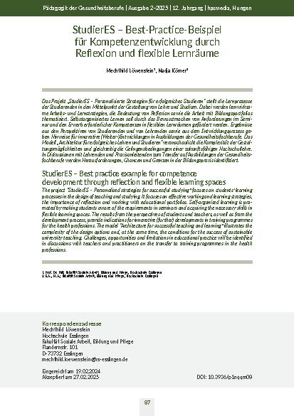 StudierES – Best-Practice-Beispiel für Kompetenzentwicklung durch Reflexion und flexible Lernräume