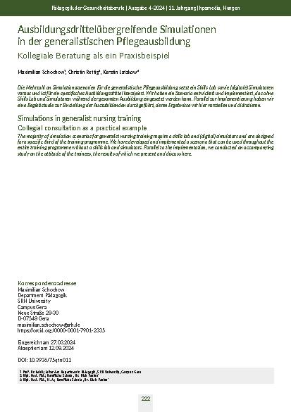 Ausbildungsdrittelübergreifende Simulationen in der generalistischen Pflegeausbildung. Kollegiale Beratung als ein Praxisbeispiel.