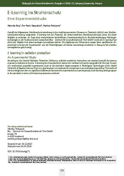 E-Learning im Strahlenschutz: Eine Experimentalstudie