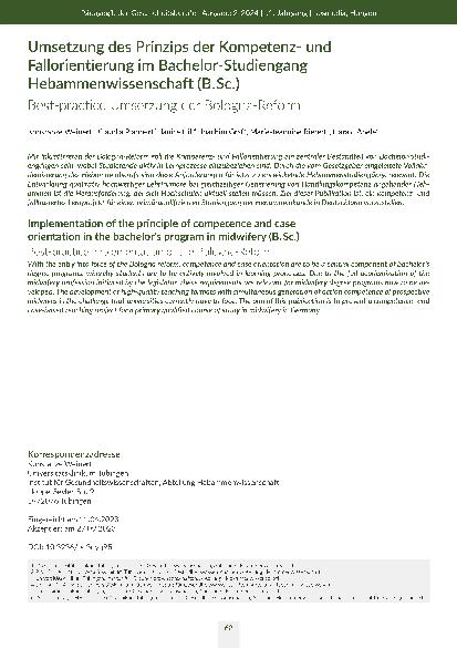 Umsetzung des Prinzips der Kompetenzund Fallorientierung im Bachelor-Studiengang Hebammenwissenschaft (B. Sc. )
