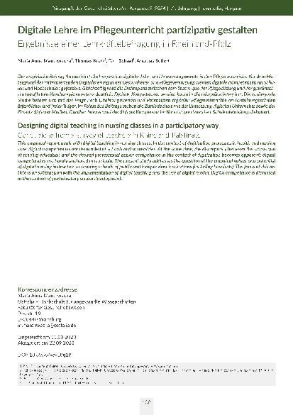 Digitale Lehre im Pflegeunterricht partizipativ gestalten: Ergebnisse einer Lehrkräftebefragung in Rheinland-Pfalz