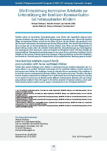 [doc_332640] Die Einbeziehung technischer Artefakte zur Unterstützung der familialen Kommunikation bei heimbeatmeten Kindern