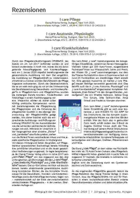 I care Pflege, I care Anatomie, Physiologie, I care Krankheitslehre. 

Correction: Pflege, Anatomie, Physiologie, Krankheitslehre.