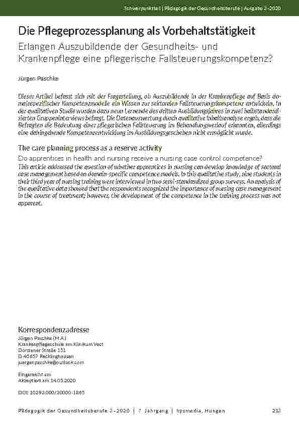 Die Pflegeprozessplanung als Vorbehaltstätigkeit erlangen Auszubildende der Gesundheitsund Krankenpflege eine pflegerische Fallsteuerungskompetenz?