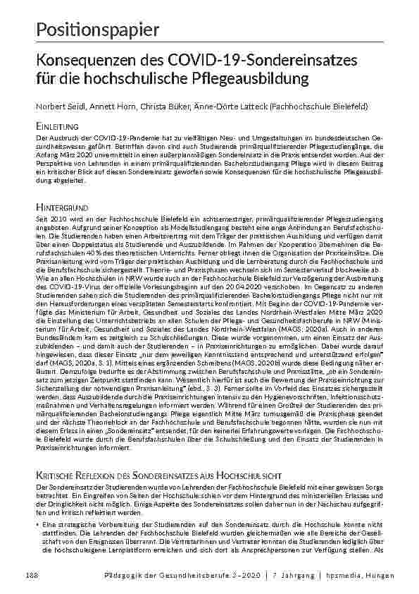 Konsequenzen des COVID-19-Sondereinsatzes für die hochschulische Pflegeausbildung
