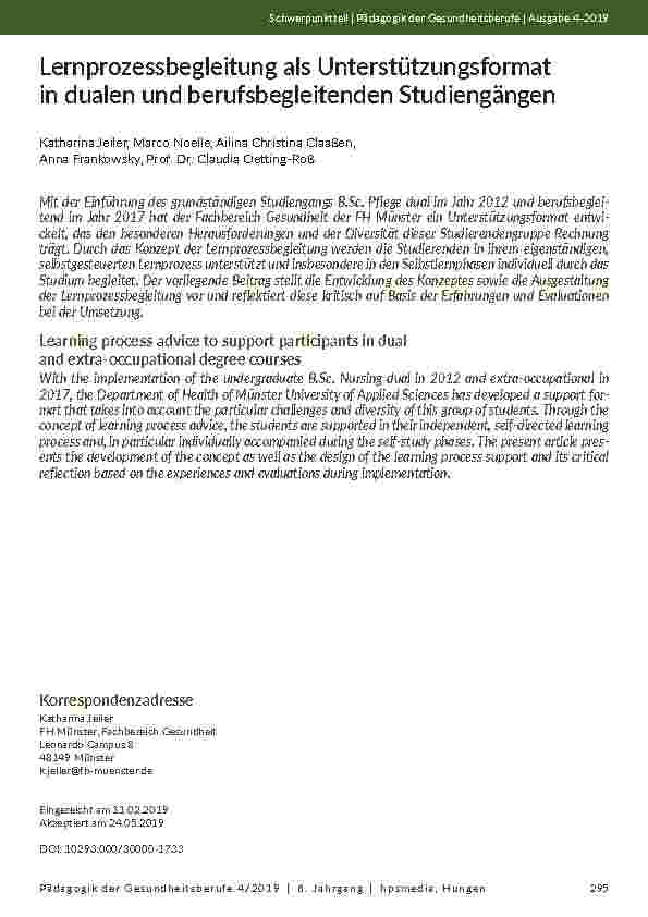 Lernprozessbegleitung als Unterstützungsformat in dualen und berufsbegleitenden Studiengängen