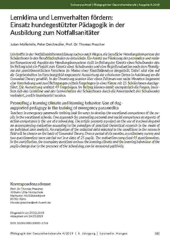 Lernklima und Lernverhalten fördern: Einsatz hundegestützter Pädagogik in der Ausbildung zum Notfallsanitäter