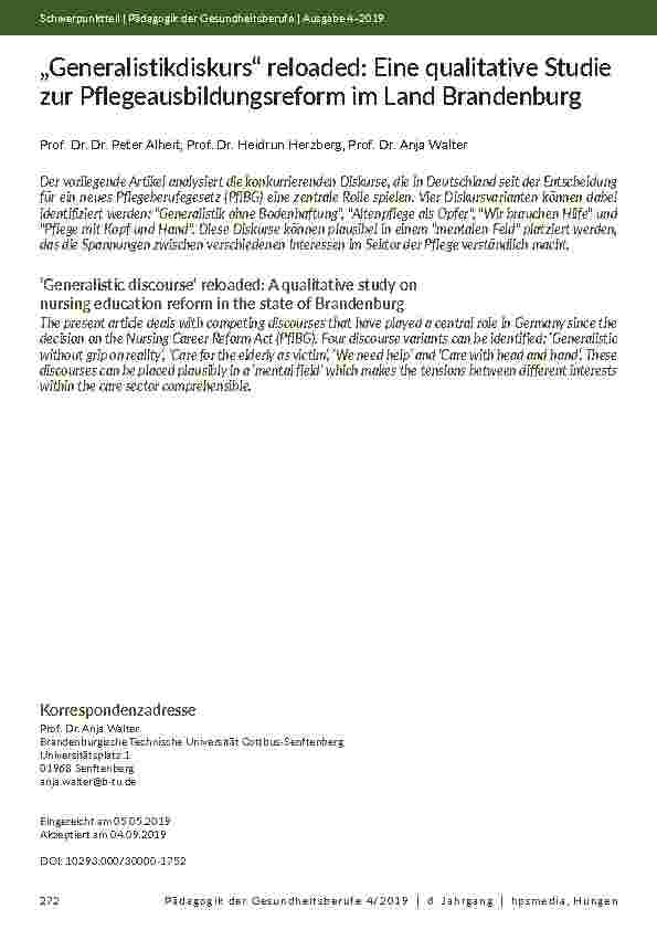 „Generalistikdiskurs“ reloaded: Eine qualitative Studie zur Pflegeausbildungsreform im Land Brandenburg