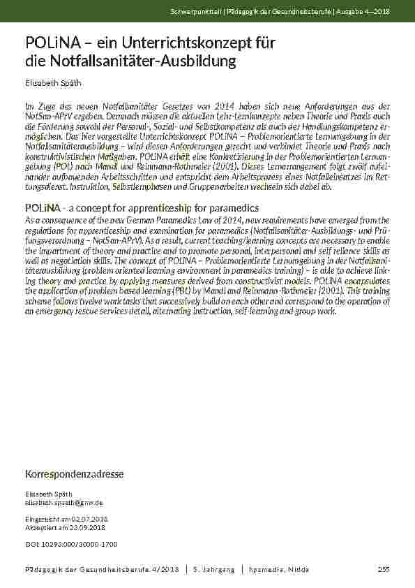 POLiNA – ein Unterrichtskonzept für die Notfallsanitäter-Ausbildung