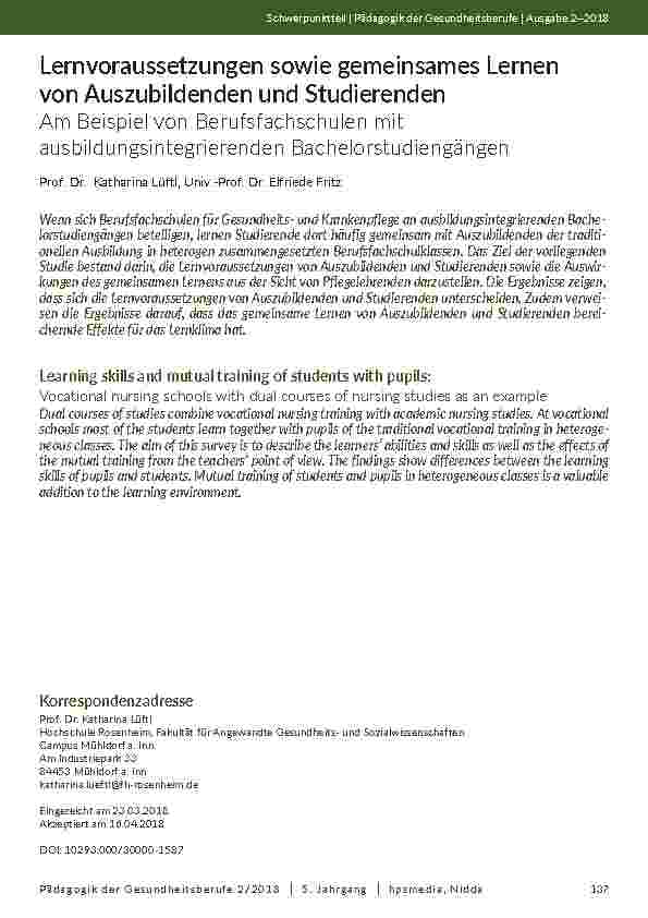 Lernvoraussetzungen sowie gemeinsames Lernen von Auszubildenden und Studierenden. Am Beispiel von Berufsfachschulen mit ausbildungsintegrierenden Bachelorstudiengängen