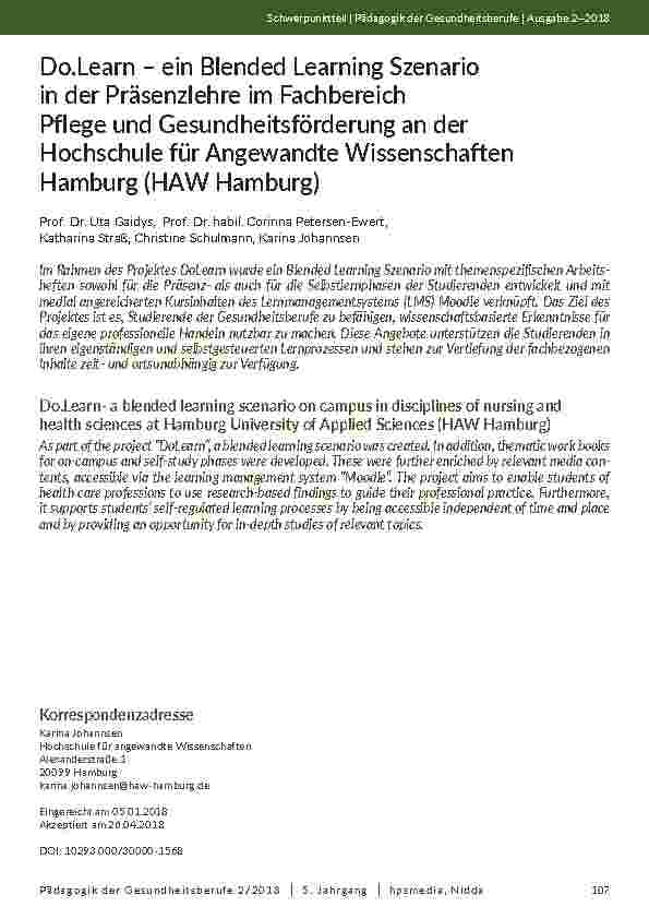 Do. Learn – ein Blended Learning Szenario in der Präsenzlehre im Fachbereich Pflege und Gesundheitsförderung an der Hochschule für Angewandte Wissenschaften Hamburg (HAW Hamburg)
