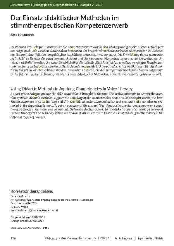 Der Einsatz didaktischer Methoden im stimmtherapeutischen Kompetenzerwerb