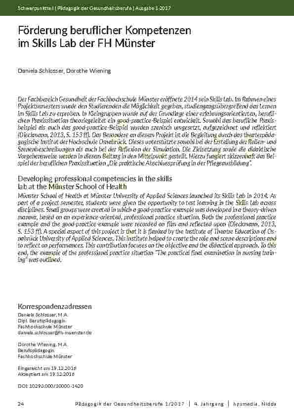 Förderung beruflicher Kompetenzen im Skills Lab der FH Münster