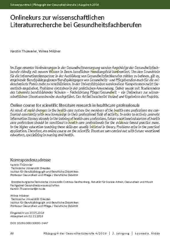 Onlinekurs zur wissenschaftlichen Literaturrecherche bei Gesundheitsfachberufen