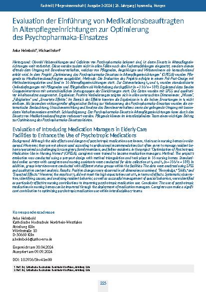 [doc_321574] Evaluation der Einführung von Medikationsbeauftragten in Altenpflegeeinrichtungen zur Optimierung des Psychopharmaka-Einsatzes