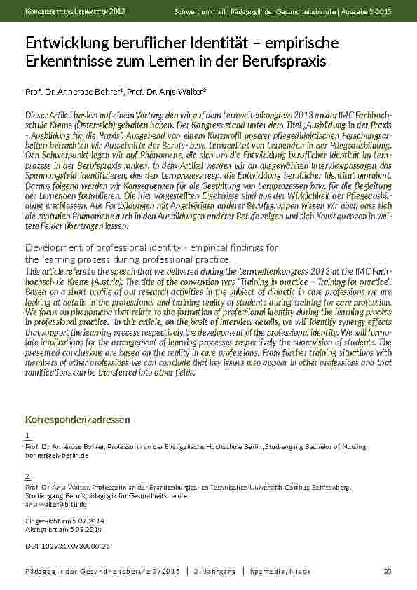 Entwicklung beruflicher Identität – empirische Erkenntnisse zum Lernen in der Berufspraxis