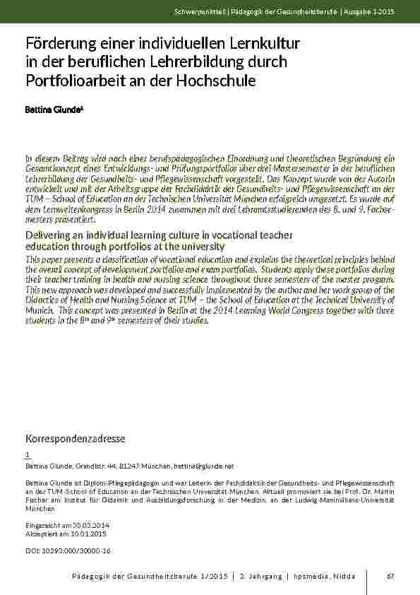 Förderung einer individuellen Lernkultur in der beruflichen Lehrerbildung durch Portfolioarbeit an der Hochschule