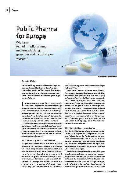 Public Pharma for Europe: Wie kann Arzneimittelforschung und -entwicklung gerechter und nachhaltiger werden?