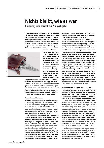 Nichts bleibt, wie es war. Ein anonymer Bericht zur Praxisabgabe.