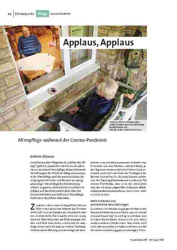 Applaus, Applaus Altenpflege während der Corona-Pandemie