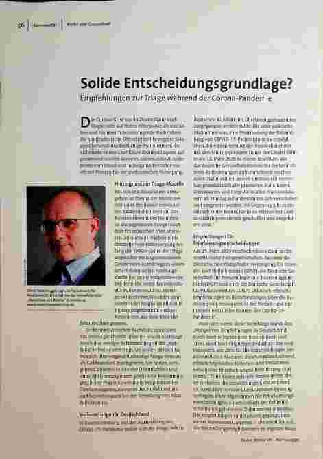 Solide Entscheidungsgrundlage? Empfehlungen zur Triage während der Corona-Pandemie