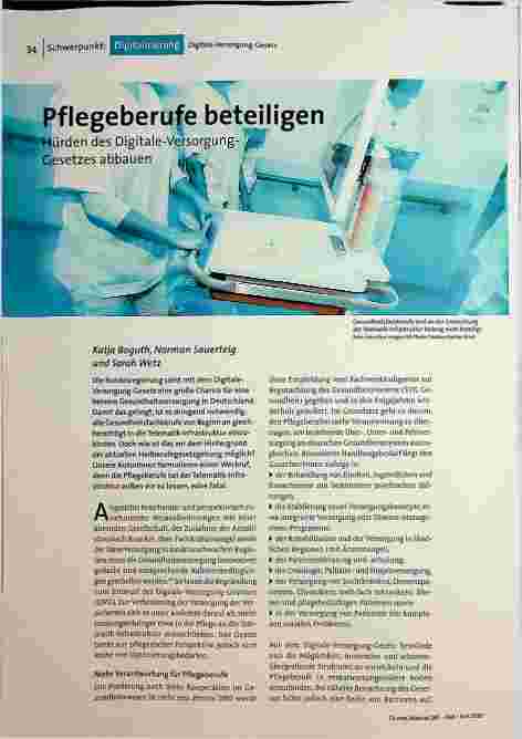 Pflegeberufe beteiligen Hürden des Digitalen-Versorgungsgesetzes abbauen