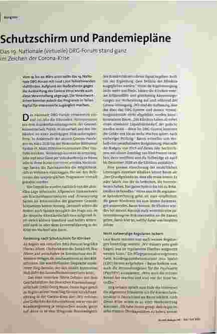 Schutzschirm und Pandemiepläne. Das 19. Nationale (virtuelle) DRG-Forum stand ganz im Zeichen der Corona-Krise.