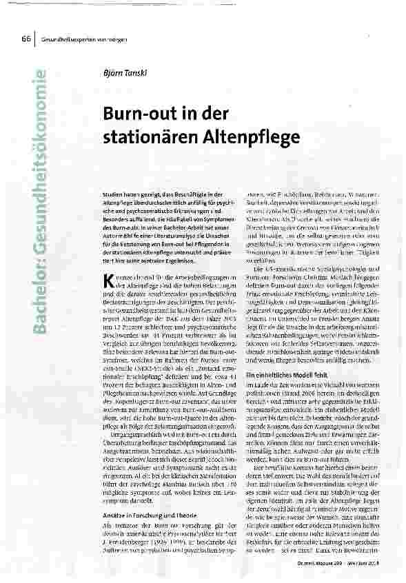 Burn-out in der stationären Altenpflege