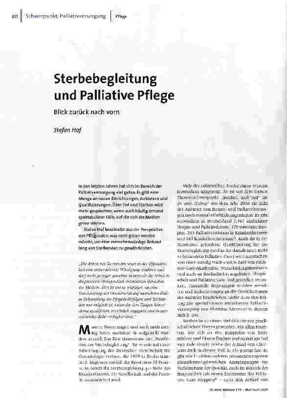 Sterbebegleitung und Palliative PflegeBlick zurück nach vorn