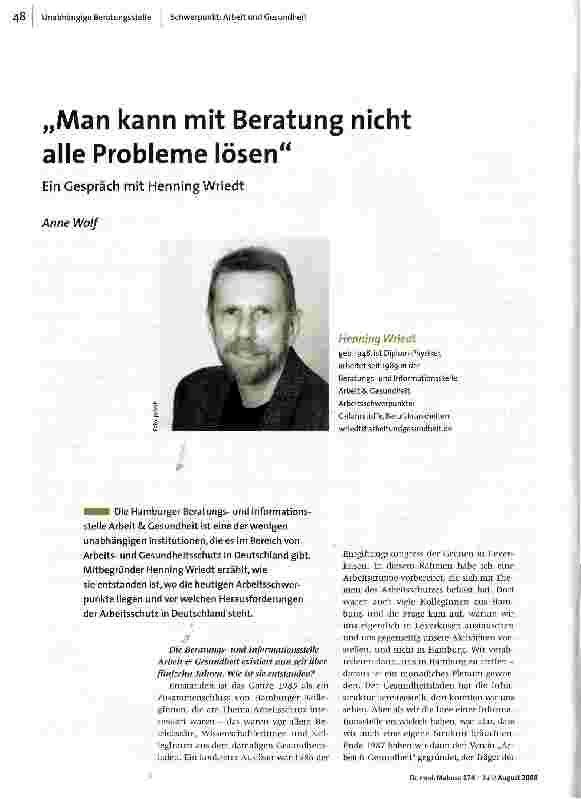 „Man kann mit Beratung nicht alle Probleme lösenEin Gespräch mit Henning Wriedt