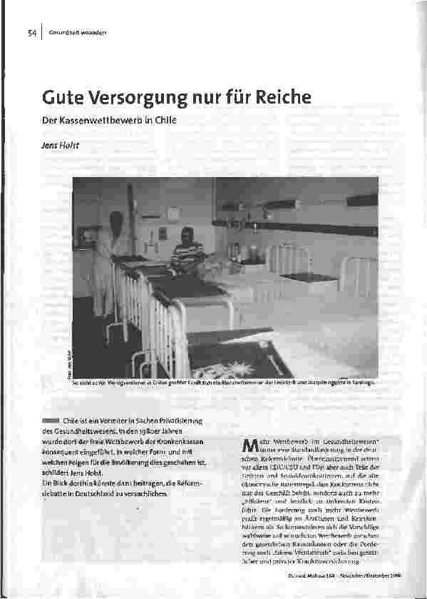 Gute Versorgung nur für Reiche - Der Kassenwettbewerb in Chile