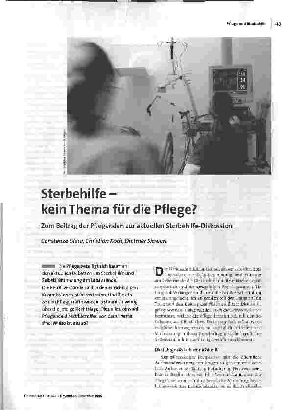 Sterbehilfe - kein Thema für die Pflege? Zum Beitrag der Pflegenden zur aktuellen Sterbehilfe-Diskussion
