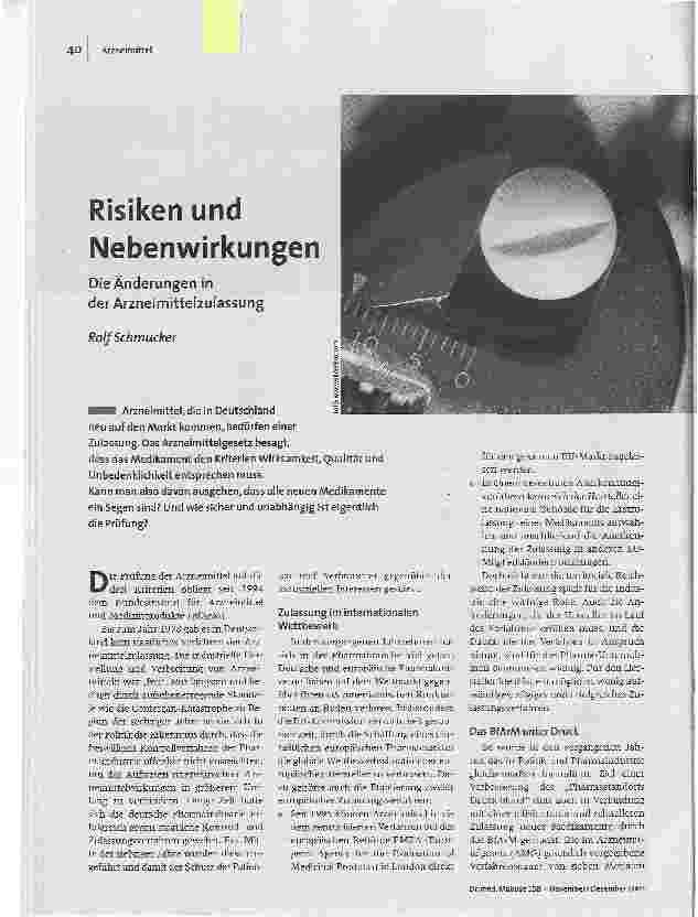 Risiken und NebenwirkungenDie Änderungen in der Arzneimittelzulassung