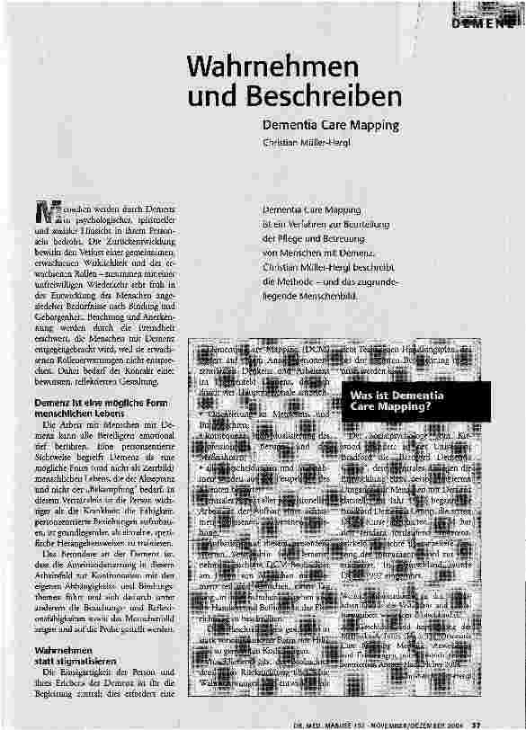 Wahrnehmen und Beschreiben. Dementia Care Mapping