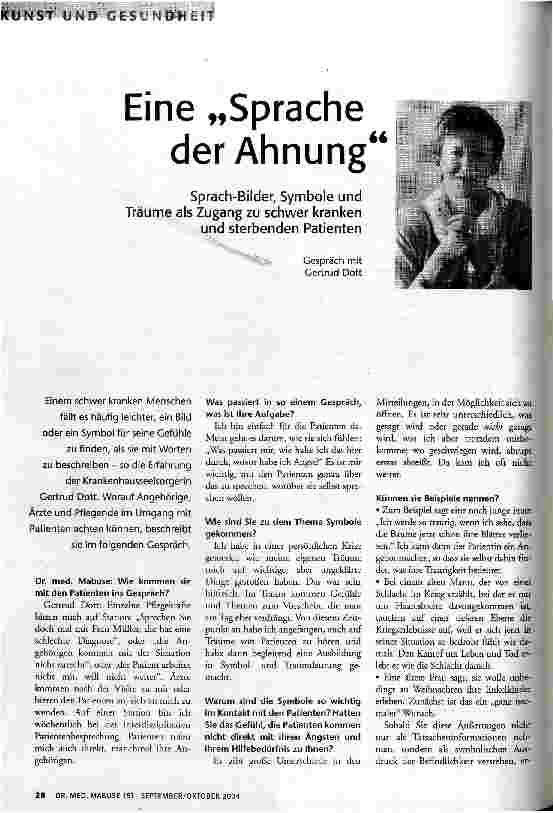 Eine Sprache der Ahnung. Sprach-Bilder, Symbole undTräume als Zugang zu schwer krankenund sterbenden Patienten
