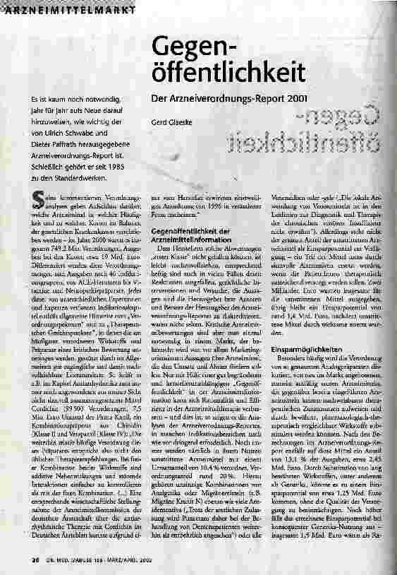 Gegenöffentlichkeit Der Arzneiverordnungs-Report 2001
