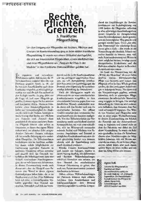 Rechte, Pflichten, Grenzen 3. Frankfurter Pflegeethiktag