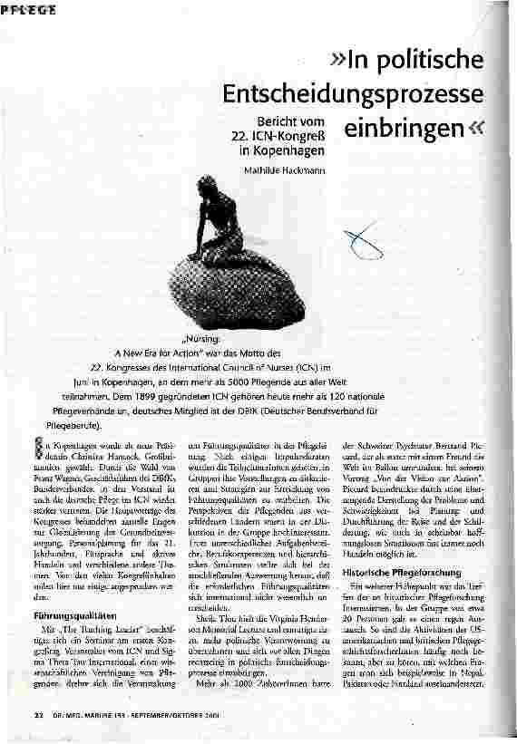 In politische Entscheidungsprozesse einbringen Bericht vom 22. ICN-Kongreß in Kopenhagen