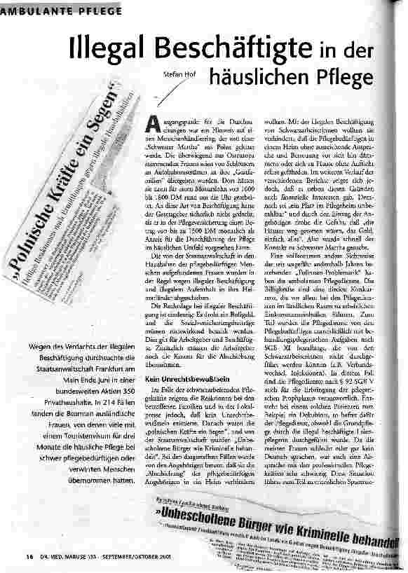 Illegal Beschäftigte in der häuslichen Pflege