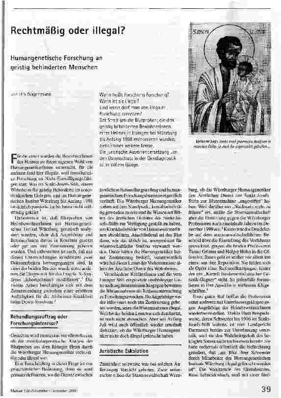 Rechtmäßig oder illegal? Humangenetische Forschung an geistig behinderten Menschen