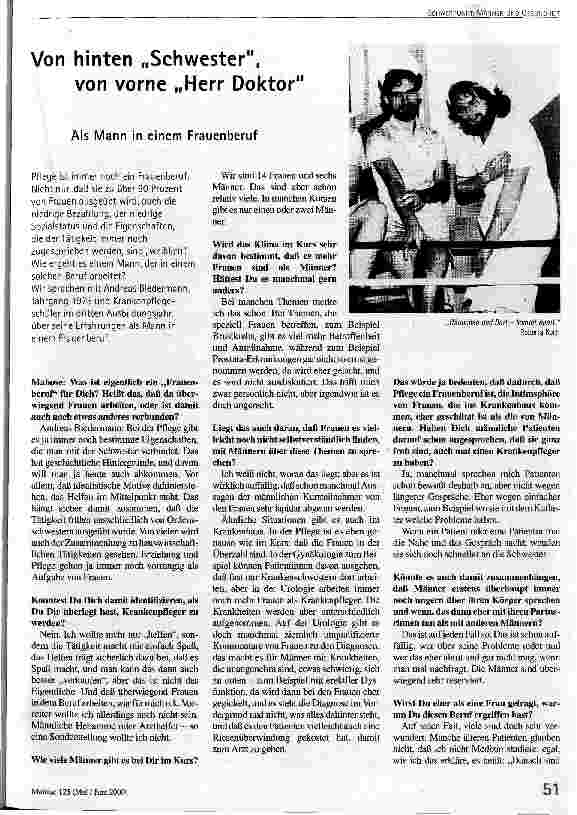 Von hinten Schwester von vorne Herr Doktor Als Mann in einem Frauenberuf