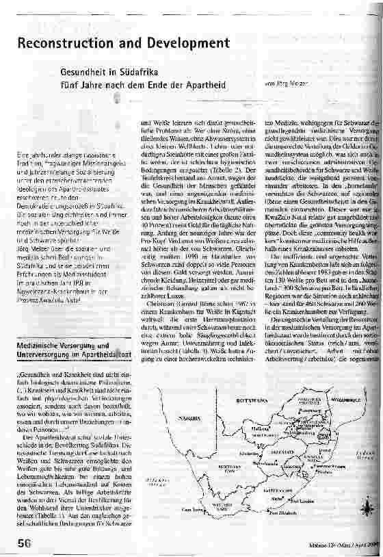 Reconstruction and Development Gesundheit in Südafrika fünf Jahre nach dem Ende der Apartheid