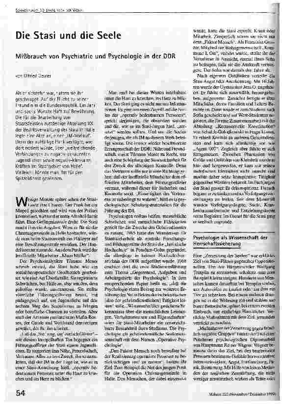 Die Stasi und die Seele Mißbrauch von Psychiatrie und Psychologie in der DDR