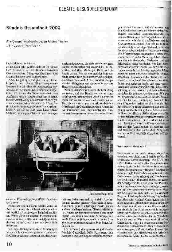 Bündnis Gesundheit 2000 Alle Gesundheitsberufe gegen Andrea Fischer - für wessen Interessen?