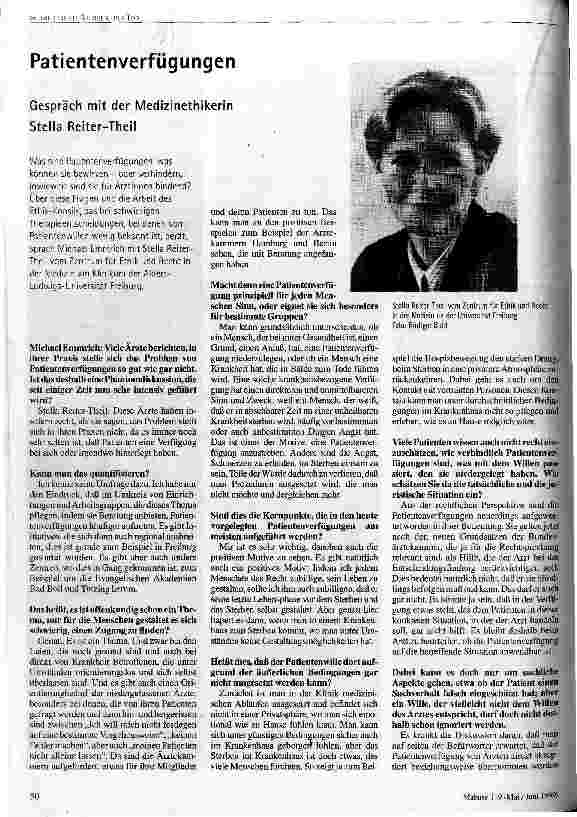 Patientenverfügungen Gespräch mit der Medizinethikerin Stella Reiter-Theil